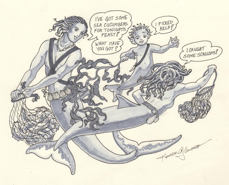 One of the concept drawings for the merfolk that our heroine will encounter in the next chapter, after we finally get her into the water!