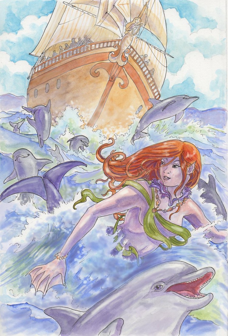 Page 36 — dolphins are a good omen, but their companion? We'll see in Chapter 2 of Mermaid Music!