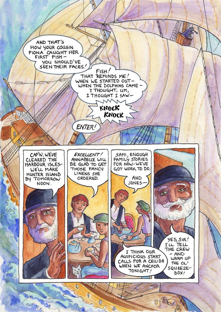 Page 56 — Sami's first day at sea, and already a party — this sailing stuff might not be so bad after all!